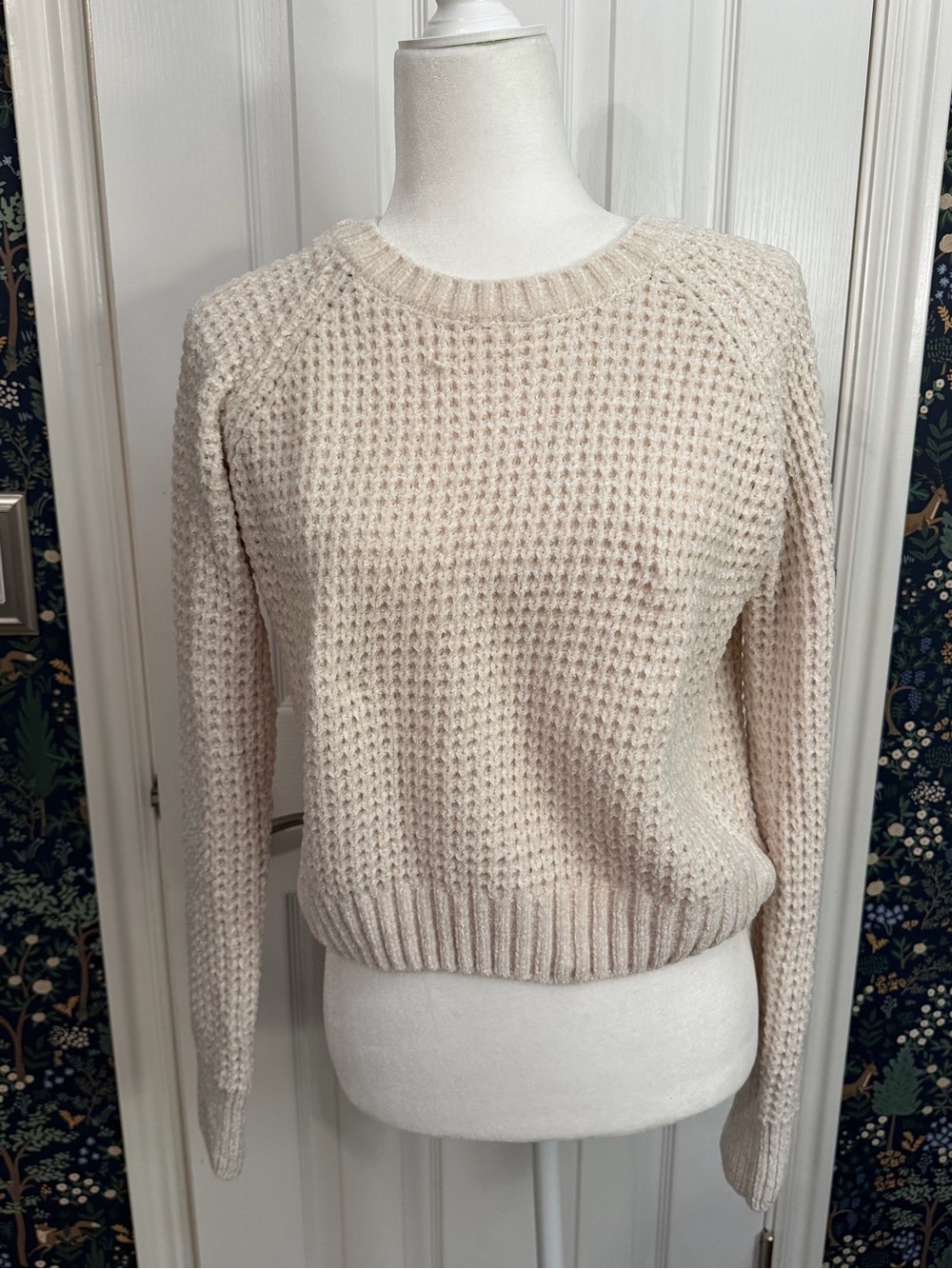 Altar'd State Cream Textured Waffle Crew Sweater